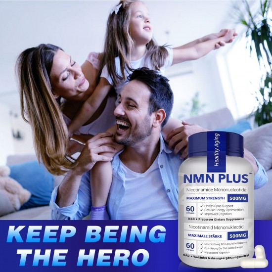 NMN PLUS Maximum Strength NMN Capsules, 500mg, NAD+ Levels , 60 Capsules Nicotinamide Mononucleotide Supplement, 60 Capsules