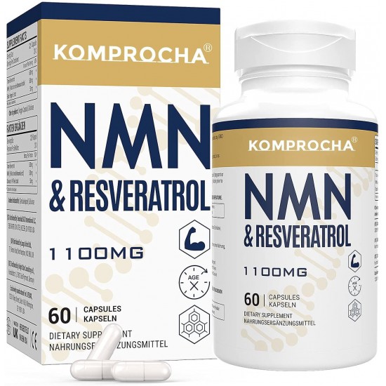 (1 Pack)KOMPROCHA Maximum Strength NMN Kapseln mit Trans-Resveratrol, 1100mg pro Portion, 60 Capsules