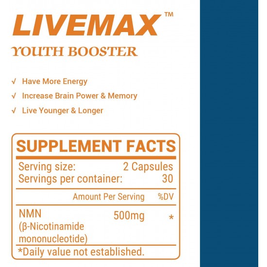 LIVEMAX NMN Supplement 500mg- Enhance Concentration, Boost Energy, Improve Memory & Clarity for Men & Women - Your Best NAD Booster