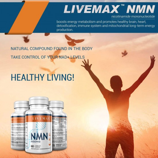 LIVEMAX NMN Supplement 500mg- Enhance Concentration, Boost Energy, Improve Memory & Clarity for Men & Women - Your Best NAD Booster