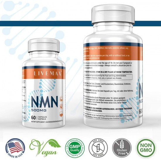 LIVEMAX NMN Supplement 500mg- Enhance Concentration, Boost Energy, Improve Memory & Clarity for Men & Women - Your Best NAD Booster