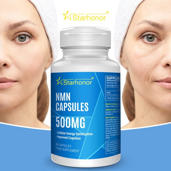 Starhonor NMN Supplement 500mg,Pure NMN Nicotinamide Mononucleotide, Stabilized Form Boost NAD+ for Anti Aging & Antioxidant, Energy Supplement,Cellular Repair & Healthy,60 Capsules